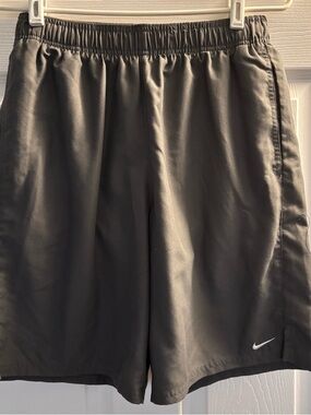 Nike Men's Charcoal Gray Swim Trunks with White Swoosh
